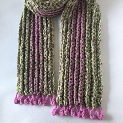 Women's Chunky Beige Ribbed Hand Crocheted Scarf
