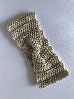Women’s Wide Beige Hand Crochet Twisted Headband