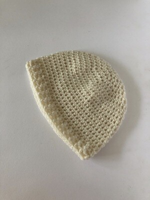 Women's Wool Cream Hand Crochet Beanie Hat