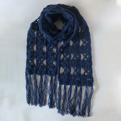 Women's Giant Space Blue Hand Crocheted Scarf