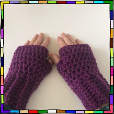 Women's Super Chunky Violet Crochet Fingerless Gloves