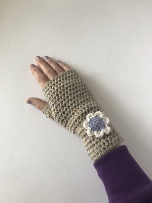 Women's Long Cuff Beige Crochet Fingerless Gloves