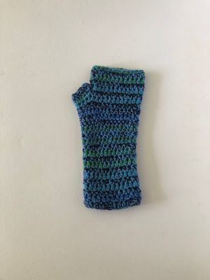 Women&#39;s Long Cuff Ocean Blue Hand Crochet Fingerless Gloves