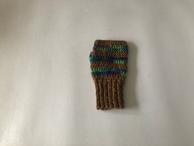 Women&#39;s Brown &amp; Mixed Blue Handmade Crochet Fingerless Gloves