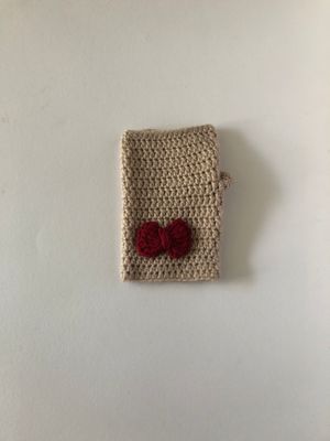 Women&#39;s Beige &amp; Dark Red Bow Handmade Crochet Fingerless Mittens