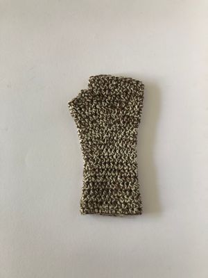 Women&#39;s Long Cuff Brown &amp; Pale Yellow Handmade Crochet Fingerless Gloves