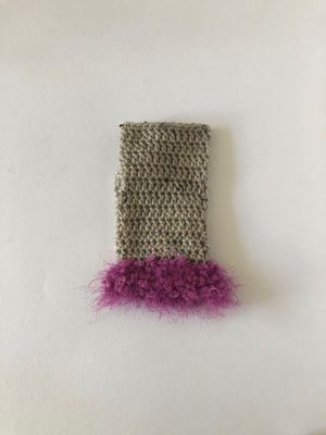 Women&#39;s Beige &amp; Pink Fluffy Cuff Handmade Crochet Fingerless Gloves