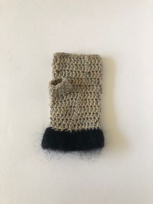 Women&#39;s Beige Speck &amp; Black Mohair Cuff Crochet Fingerless Gloves