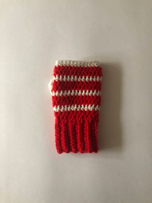 Women&#39;s Red &amp; White Striped Handmade Crochet Fingerless Gloves