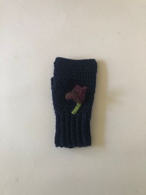 Women’s Navy Blue Crocus Flower Handmade Crochet Fingerless Gloves
