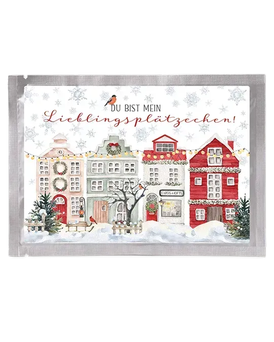 Tee-Postkarte Winterhäuschen