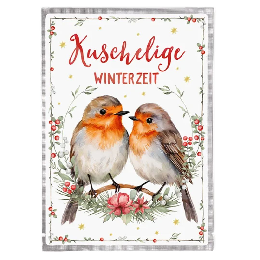 Tee-Postkarte Tee-Postkarte "Rotkehlchenliebe"