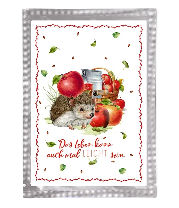 Tee-Postkarte Igel & Apfel