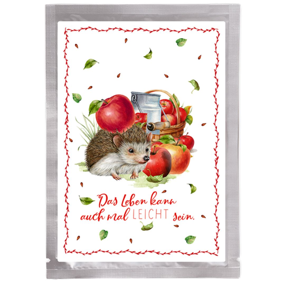 Tee-Postkarte Igel & Apfel