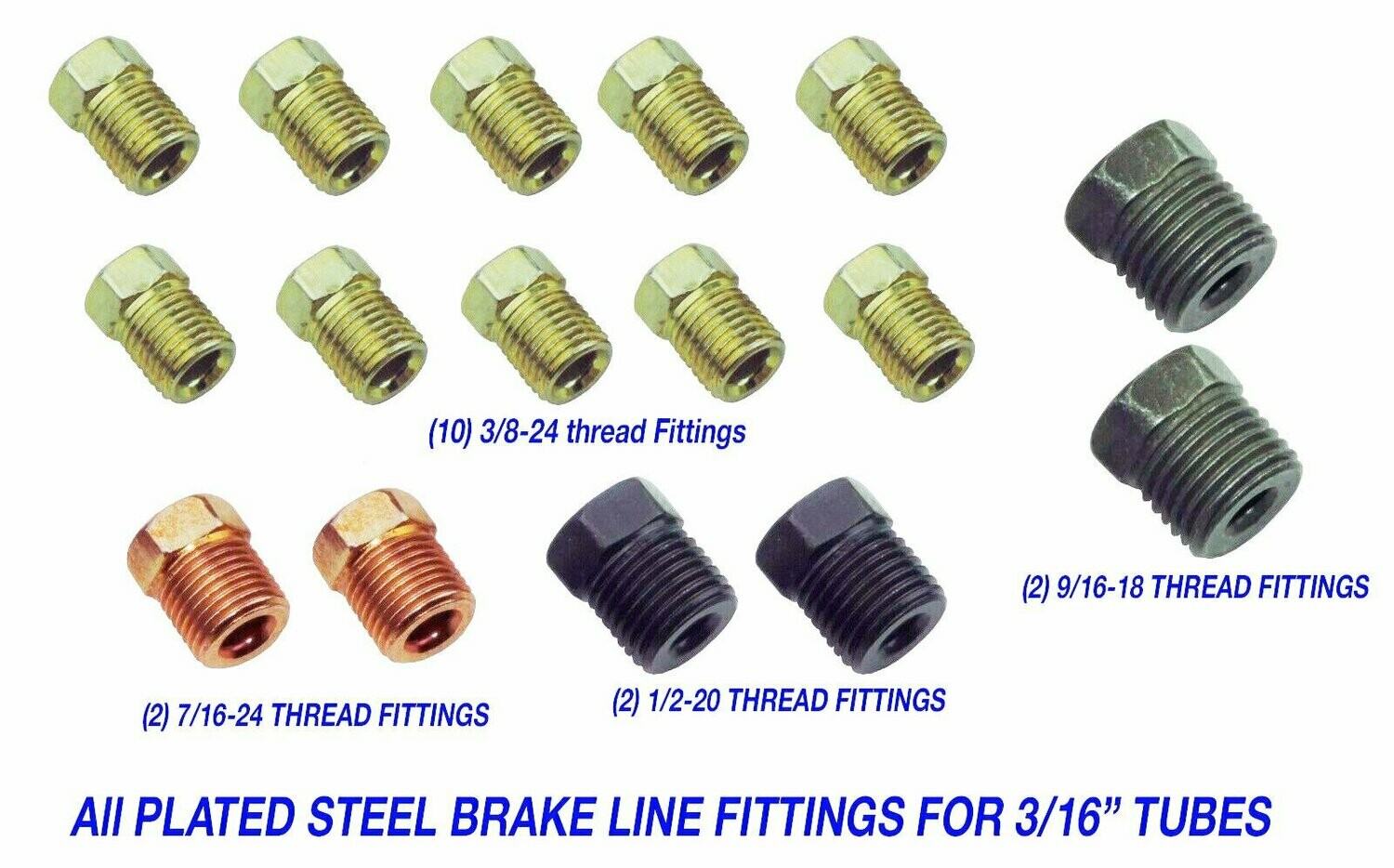 Brake Line Fittings Set For 3/16 Tube Inverted Flare steel Tube Nut Kit 16 pcs.