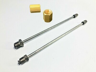 Universal SS Brake Line Adapters 3/8-24 to 9/16-18 & 1/2-20 Inv w/ brass unions