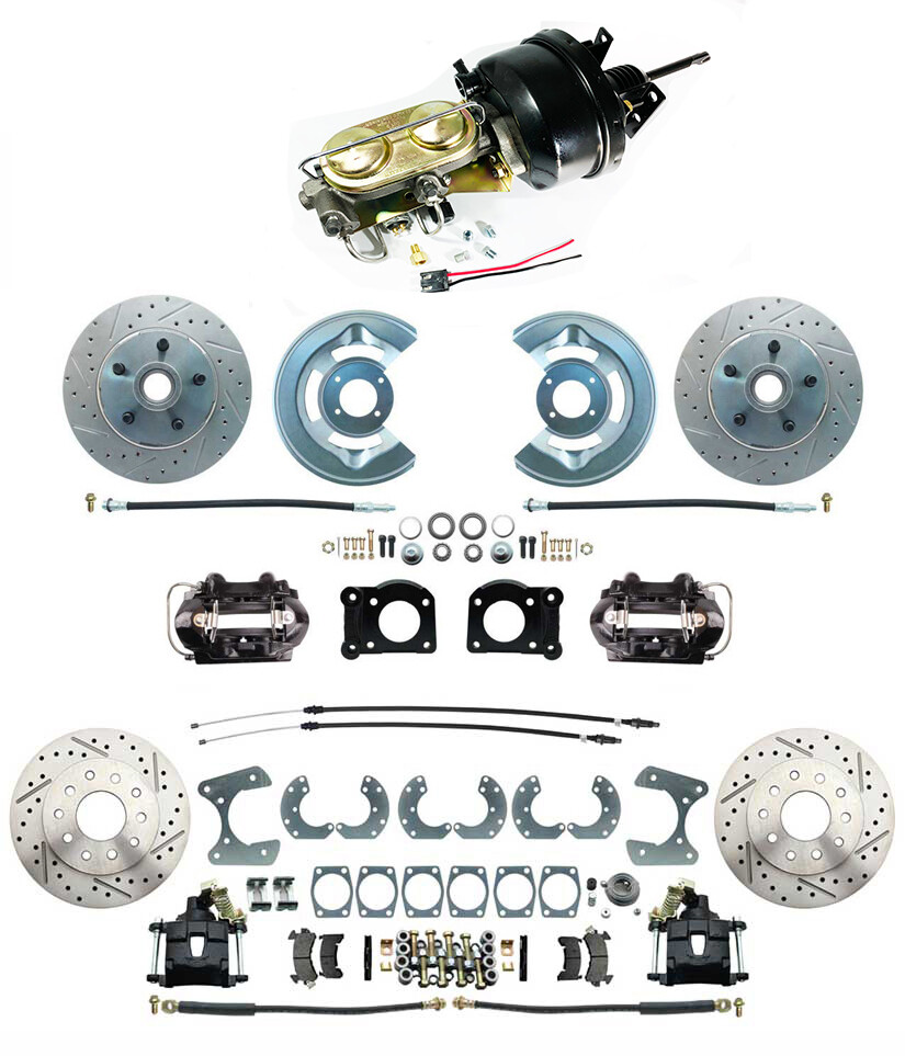 1964.5-1966 Ford Mustang Front & Rear Power Disc Brake Conversion Drilled/ Slotted Rotors Black Calipers, Automatic Transmission F120-111-LXB