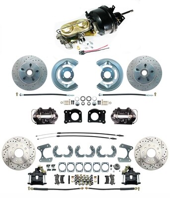 1964.5-1966 Ford Mustang Front & Rear Power Disc Brake Conversion Drilled/ Slotted Rotors Black Calipers, Automatic Transmission F120-111-LXR