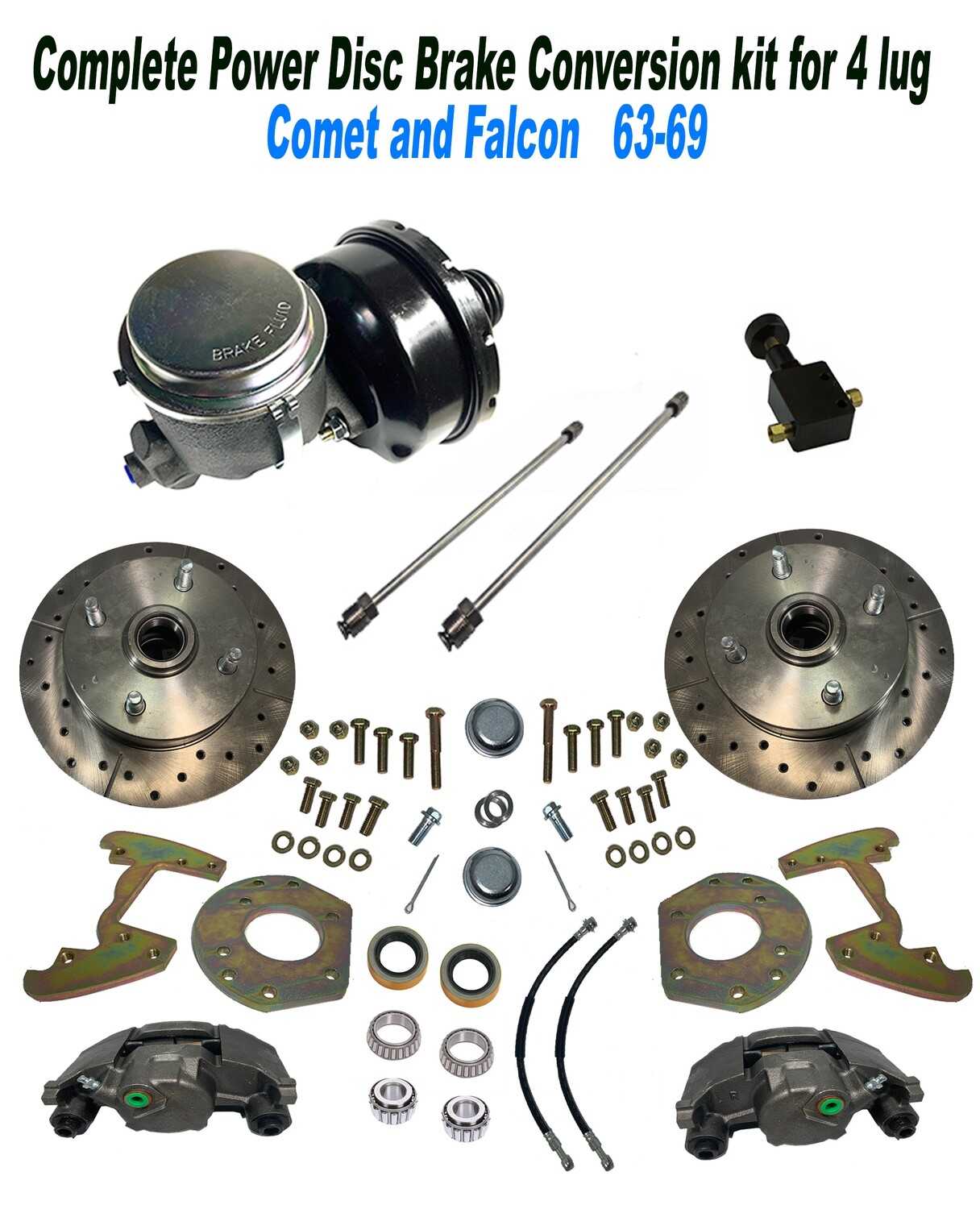 1963-67, Ford Falcon/ Comet. Mustang(64-66) 6 cylinder Front Power disc brake kit, 4 lug for 14