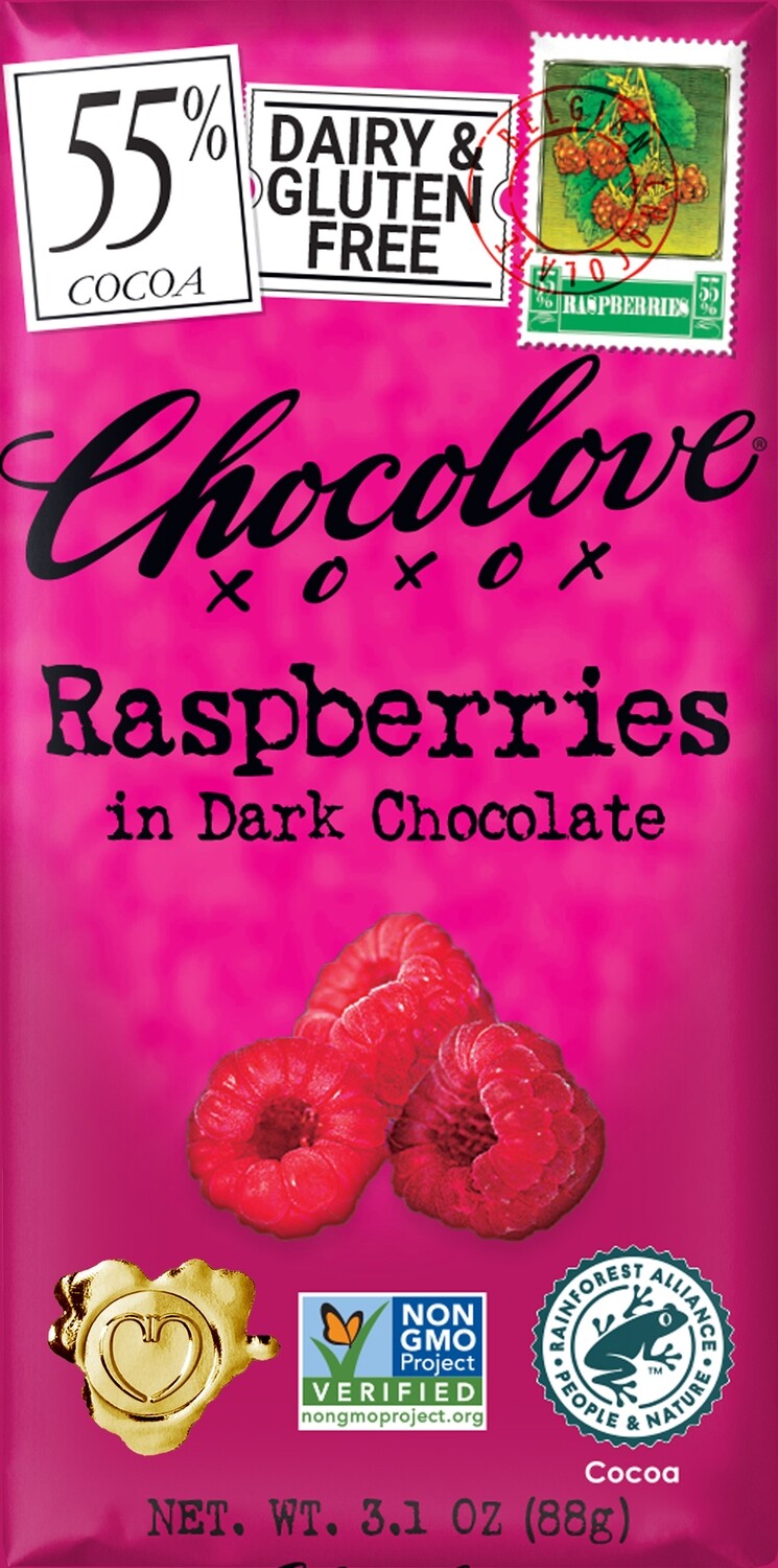 Chocolove Raspberries in Dark Chocolate Bar 