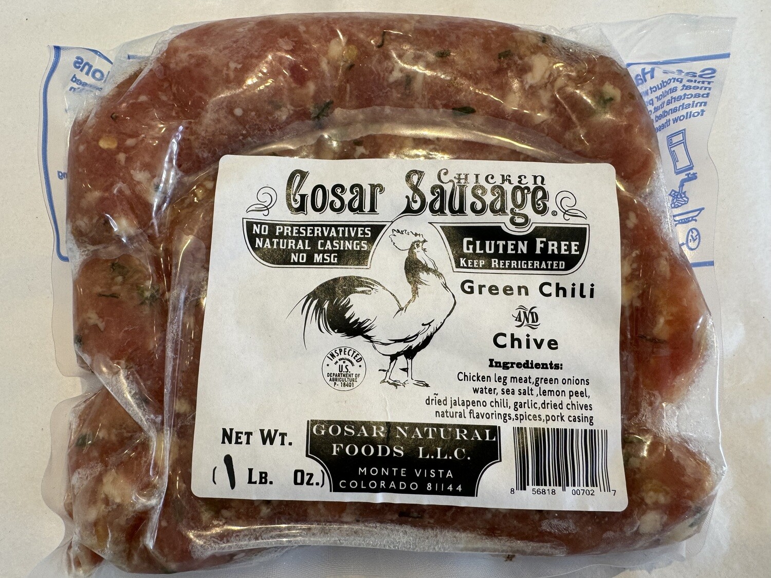 Gosar Green Chili & Chive Chicken Sausage Links