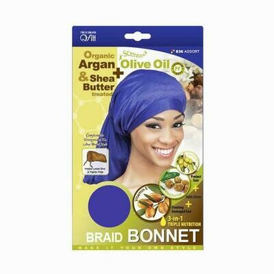 Qfitt Braid Bonnet Organic Argan And Shea Butter Olive Oil Scented Color Assort #836