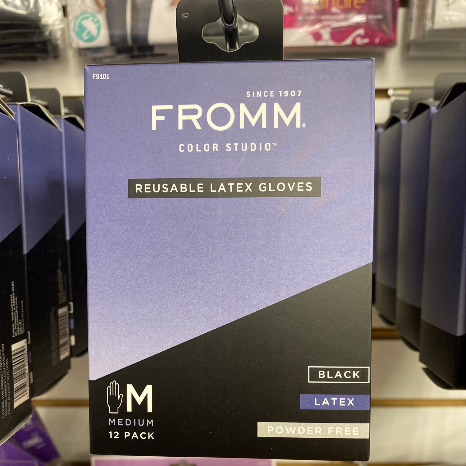 F9101 REUSABLE LATEX GLOVE BLACK POWDER FREE MEDIUM 12 PK