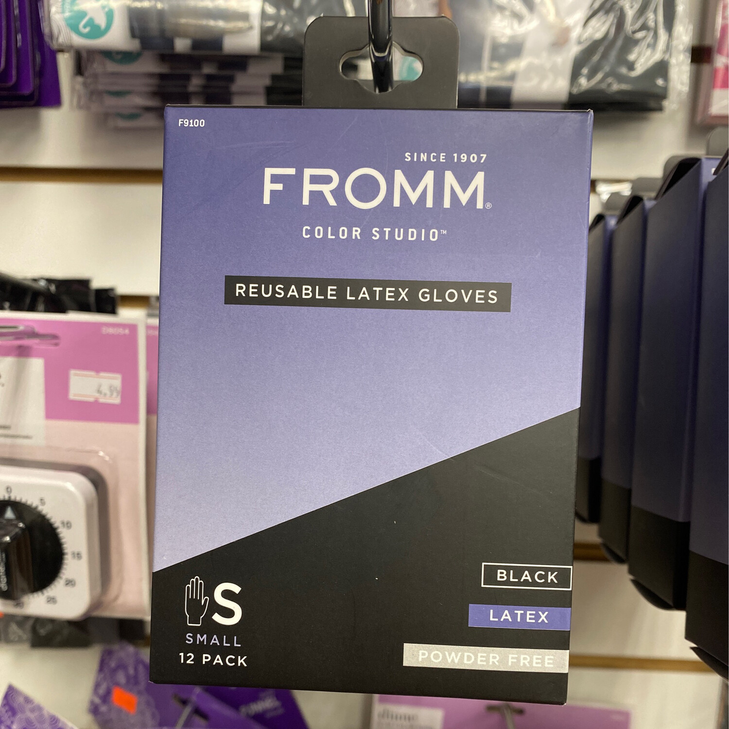 F9100 REUSABLE LATEX GLOVES POWDER FREE BLACK SMALL 12 PK
