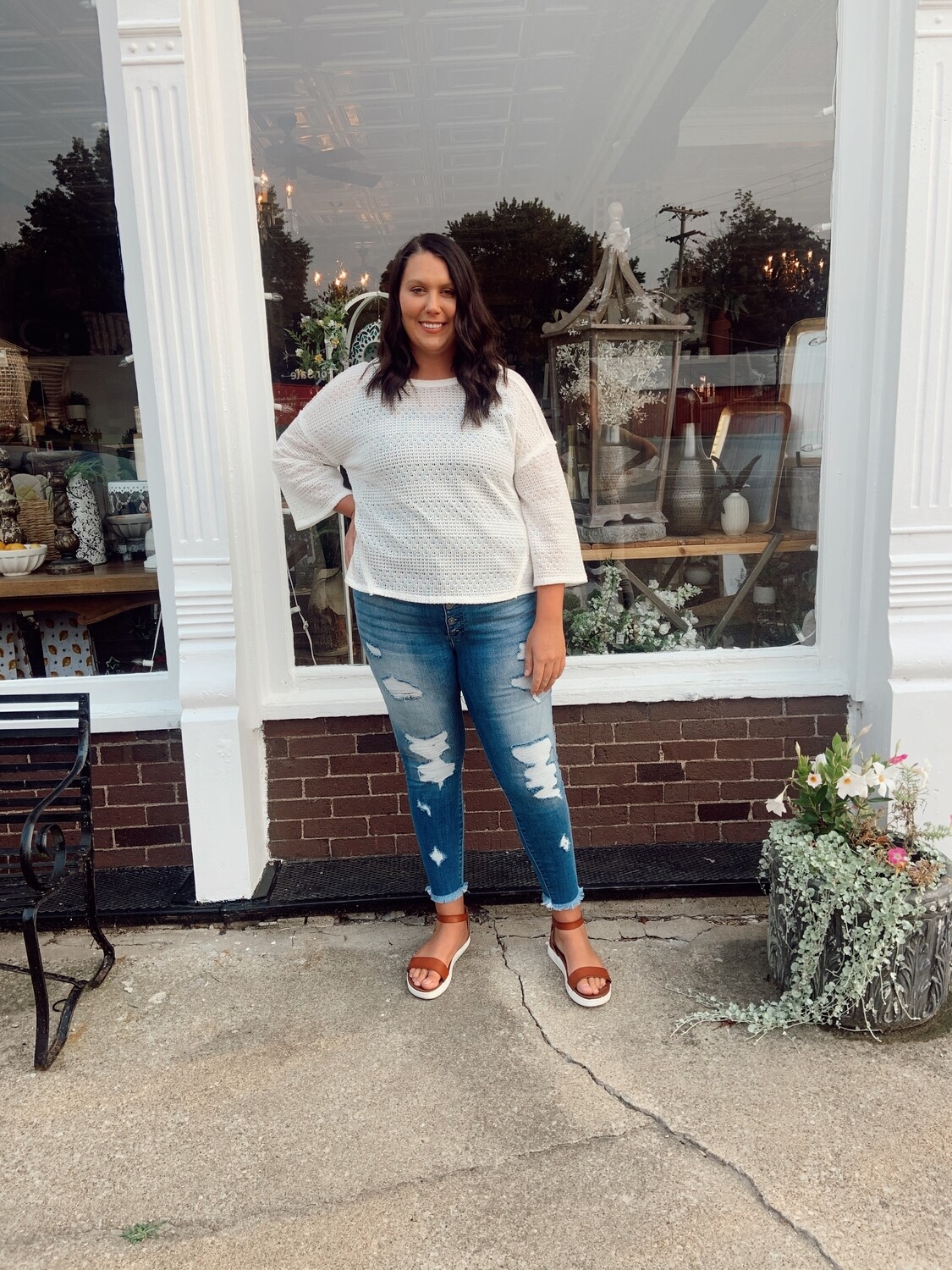 Long Sleeved Basic Knit Top w/ Unique Fabrication