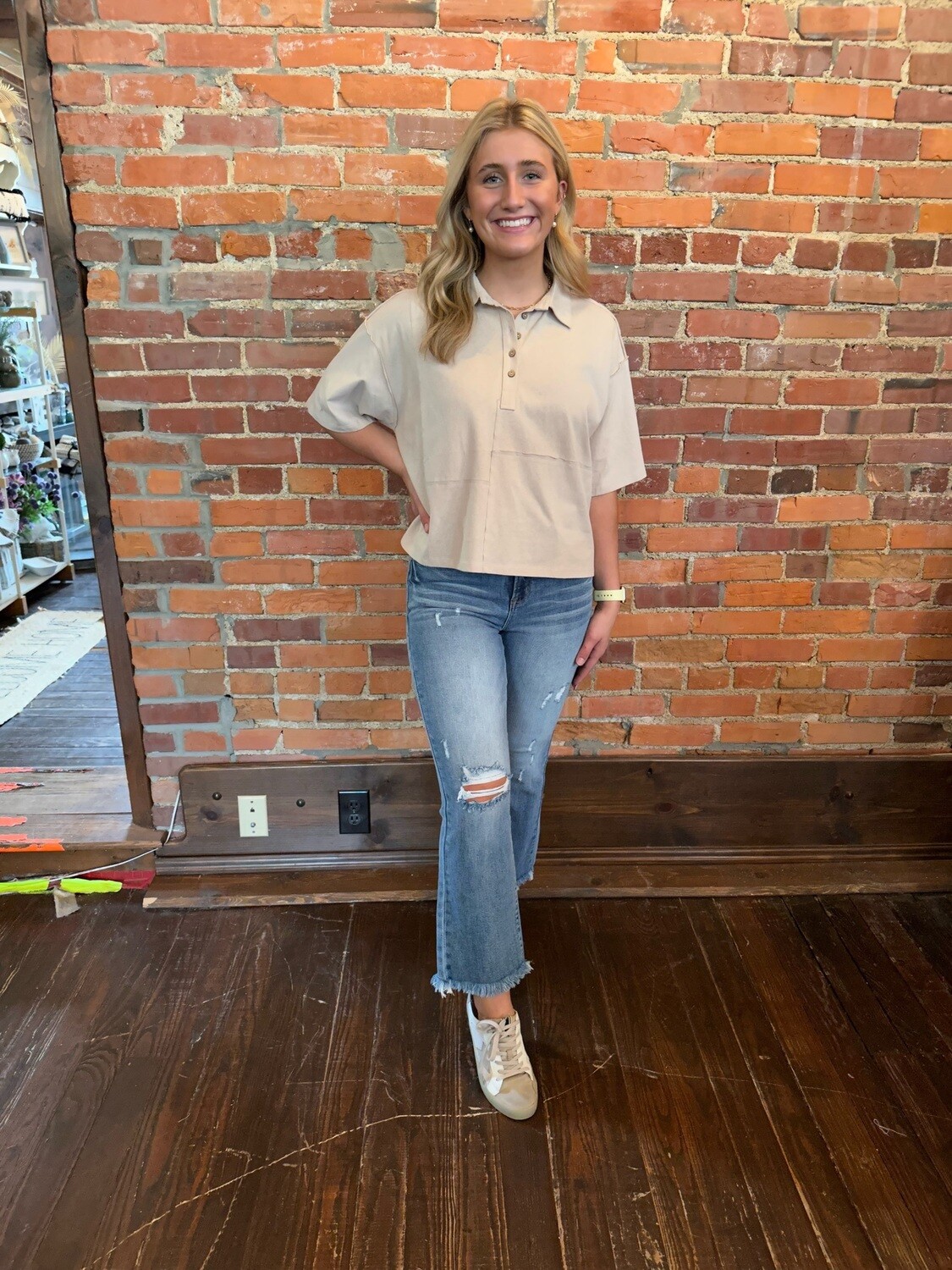 Short sleeve Cotton Jersey Top -Khaki