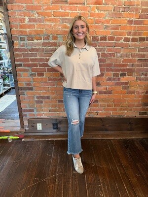 Short sleeve Cotton Jersey Top -Khaki