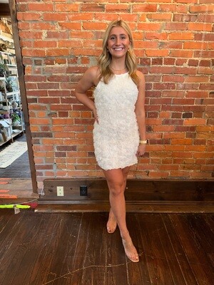 3D Floral Applique Sleeveless Mini Dress-Off White