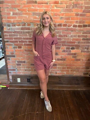 SS Crimson Button Down Short Romper