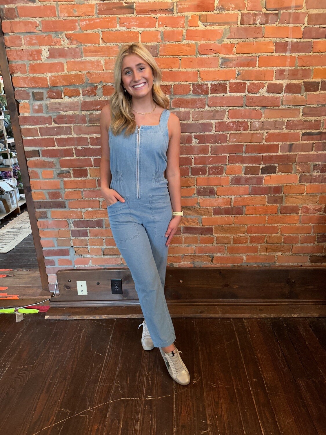 Sleeveless Jumpsuit w/ Zipper Front &amp; Pockets