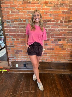 High Waist Washed Twill Mini Shorts