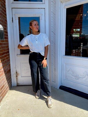 Short Sleeve Cotton Slub Half Button Top