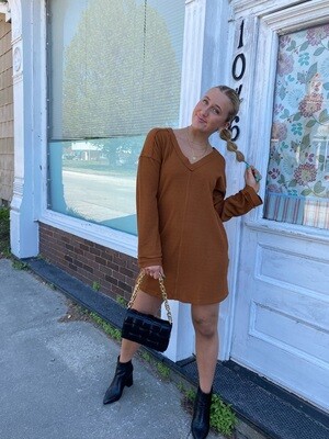 V-Neck Textured Knit Mini-Dress