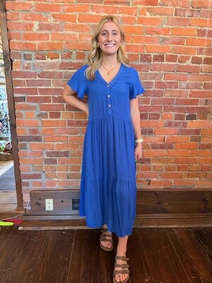Royal Blue Rayon Midi Dress