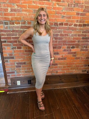 Sleeveless Ruched Babycon Rib Dress - Heather Grey