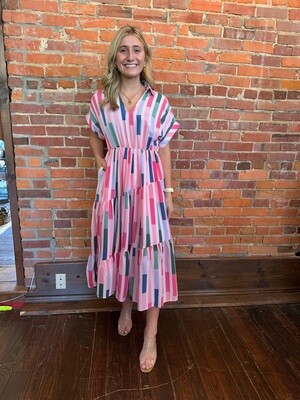 Striped V-Neck Maxi Dress - Pink Lavender