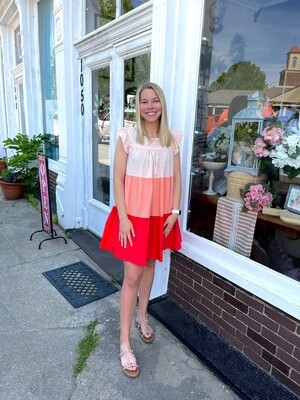 Poplin Tiered Color Block Dress