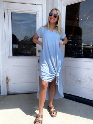 V-Neck Rolled Cuff, SS Maxi Dress w/ Pockets
