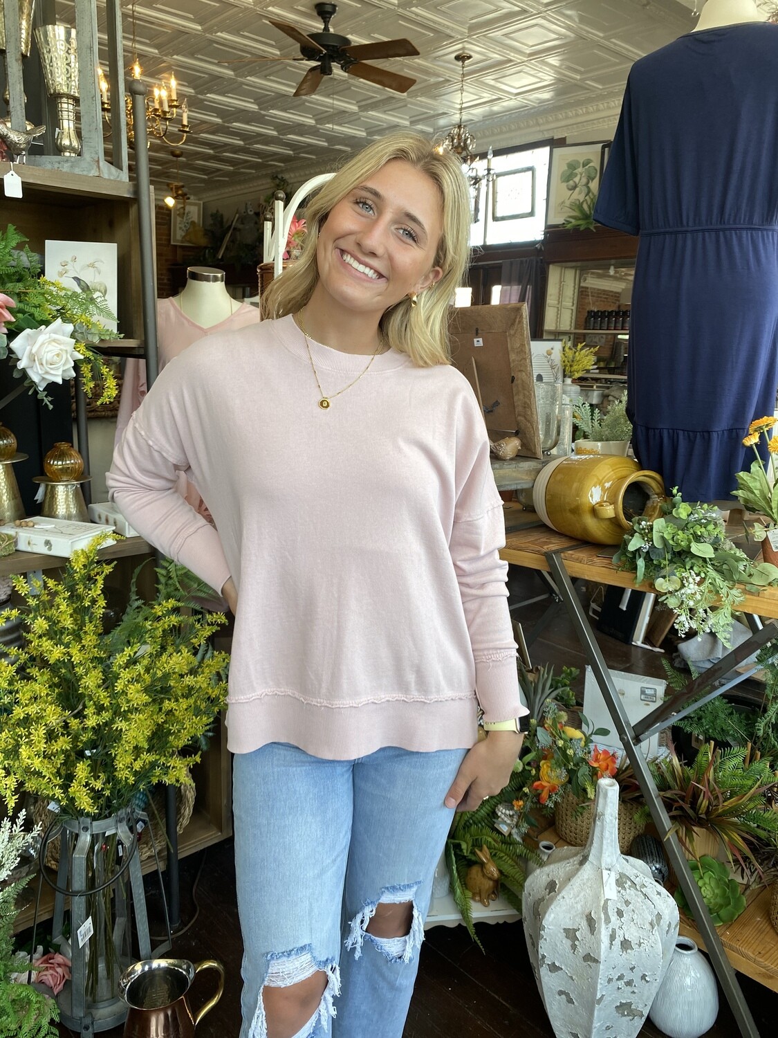 L/S Mineral Washed Crew Neck Top