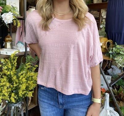 Half Sleeve Textured Knit Lapped Seam Top