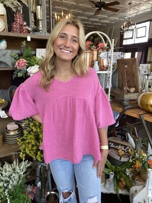 Bubble Sleeve Mineral Washed Top