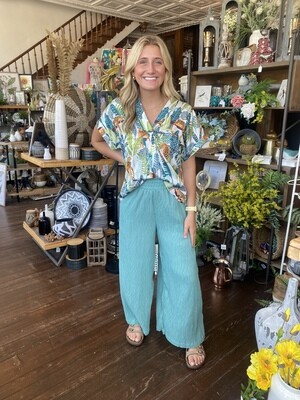 High Waisted Crinkle Wide Leg Pant