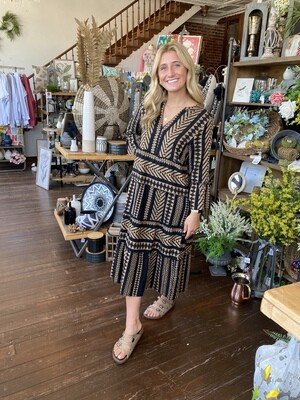 Print V-Neck Puff Sleeve Tiered Maxi Dress