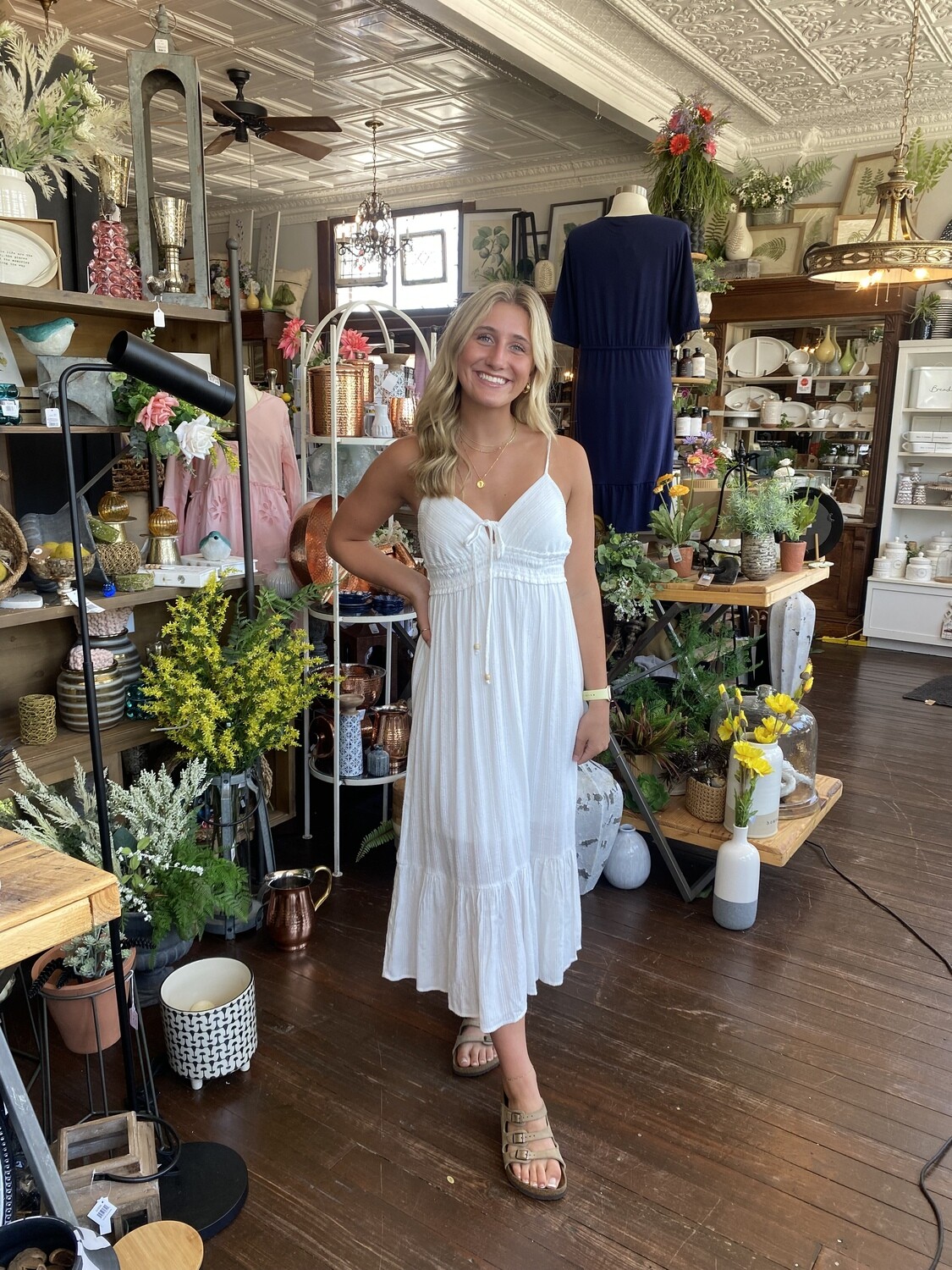 Double Waisted V-Neck Jacquard MIDI Dress