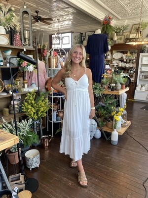 Double Waisted V-Neck Jacquard MIDI Dress