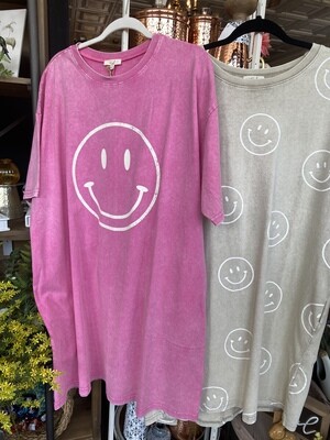 Washed Cotton Smiley T-Shirt Dress